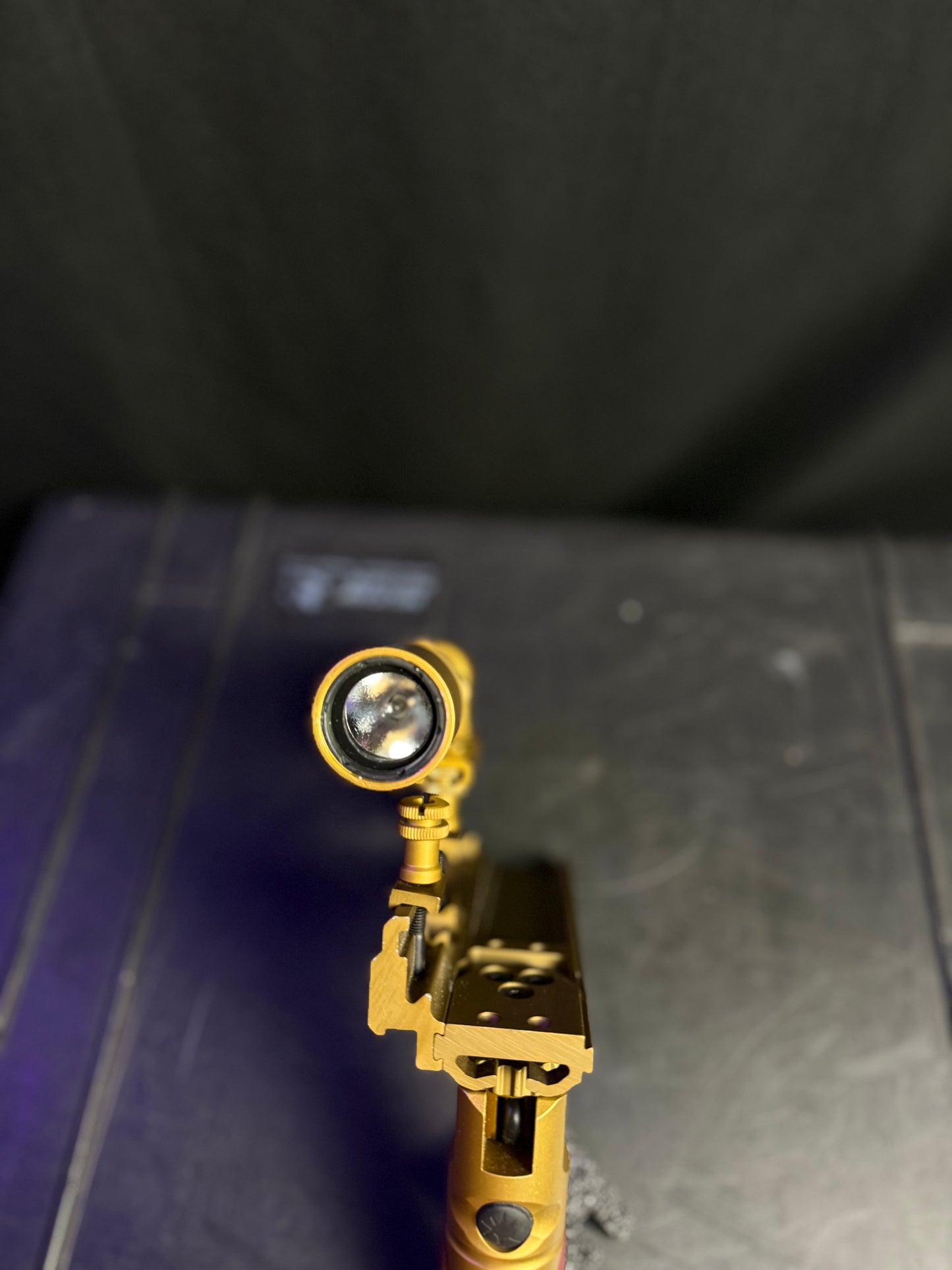Rare gold Wilcox/Surefire 416 Flashlight and power grip module for PEQ